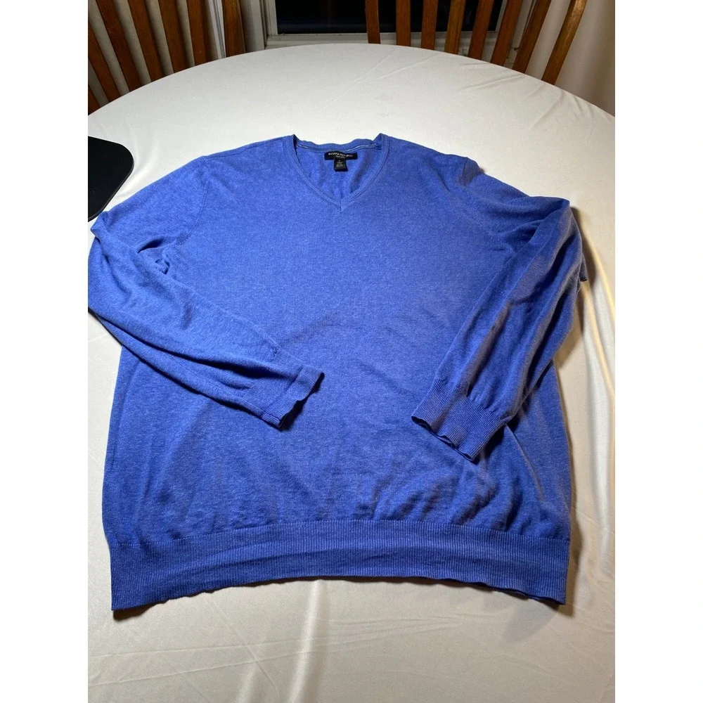 Banana Republic Mens Silk Linen V-Neck Sweater Blue Large RN54023